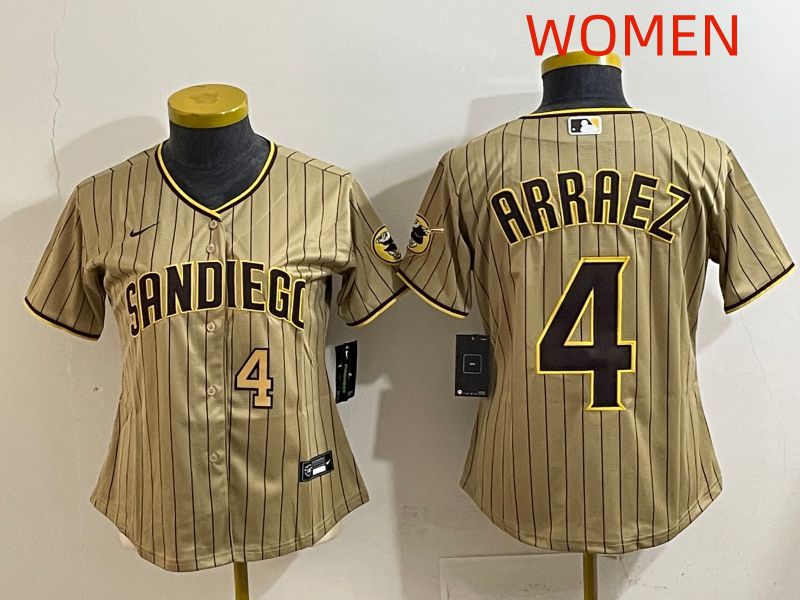 Women San Diego Padres #4 Arraez Brown Stripe Game 2025 Nike MLB Jersey style 1->women mlb jersey->Women Jersey